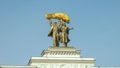 Statue Ã¢â¬ÅFactory-Worker & Farm-GirlÃ¢â¬Â  on the arch of main entrace of Exhibition of Achievements of the National Economy Royalty Free Stock Photo